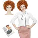yuehong Adult Short Orange Red Curly Wig Anime Cosplay Costume Hair Soft Breathable Heat Resistant Synthetic Fibers Daily Fashion Party Wig