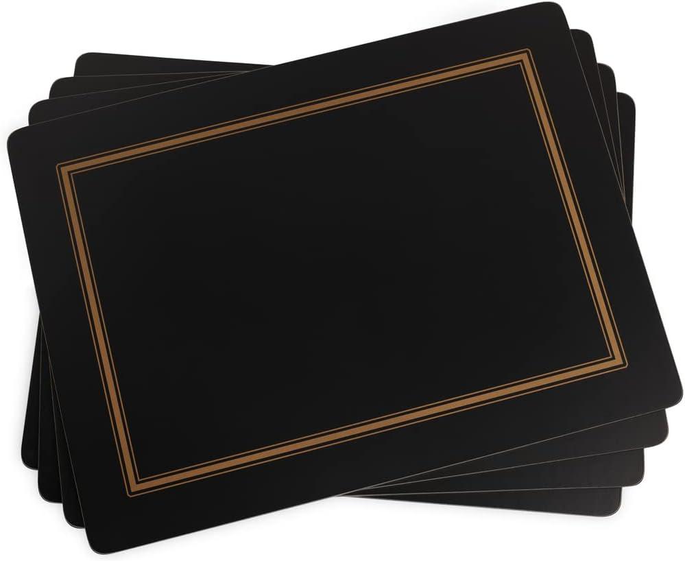 Pimpernel Classic Black Collection Placemats | Set of 4 | Heat Resistant Mats | Cork-Backed Board | Hard Placemat Set for Dining Table | Measures 15.7 x 11.7