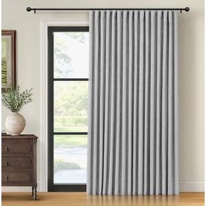INOVADAY Thermal Sliding Door Curtains 100% Blackout Curtains for Bedroom, Sliding Glass Door Drapes Extra Wide for Patio Linen Textured Farmhouse Window Treatment, Grey, 1 Panel, W100xL84