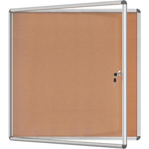 Mifuro 38"x38" Enclosed Bulletin Board, Lockable Weather-Resistant Aluminum Cork Noticeboard for School & Office, Silver Frame w/Cork