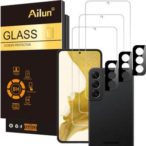 Ailun Screen Protector for Galaxy S22+/S22 Plus 5G 6.6 Inch Display 3Pack + 3Pack Camera Lens Tempered Glass Fingerprint Unlock 0.25mm Clear AntiScratch Case Friendly [Not For S22 Ultra]