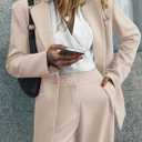 KIRUNDO Women Suits 2 Piece Set Business Casual Dressy Oversized Blazer Jacket and Wide Leg Dress Pantsuits Formal Outfits (Small, Beige)