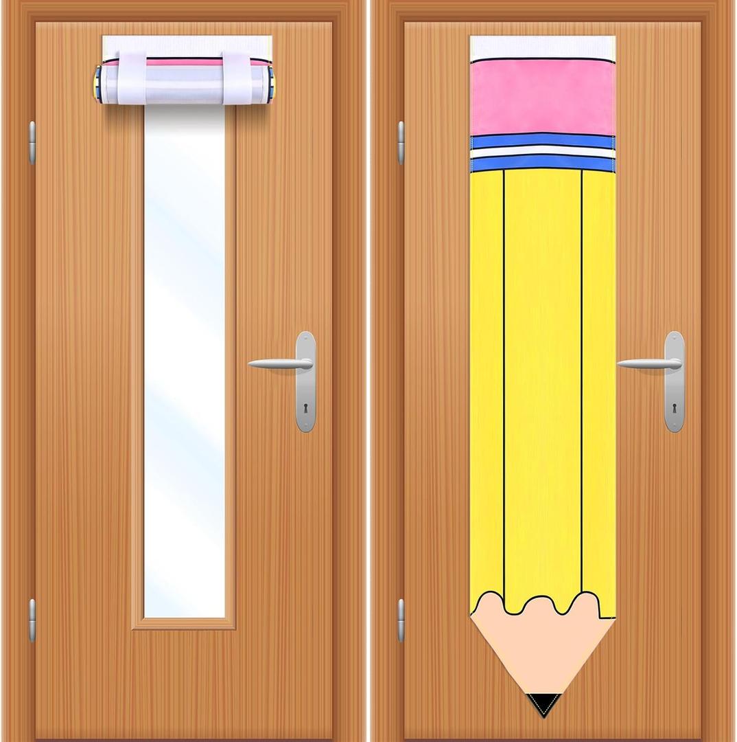 2 Pcs School Pencil Classroom Door Window Curtains Classroom Decoration Pencil Curtains for Window Covering for Kindergarten Daycare Primary School Teacher Office Door Decor