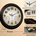 Vintage Wall Clock 16 Inch Quartz Silent Non-Ticking Analog Clock with Thermometer and Hygrometer, Battery Operated Rustic Round Decorative Clock for Living Room Home Office Classroom