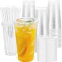 Lamosi 100 Pack 24 oz Clear Plastic Cups with Lids and Straws, Disposable Plastic Coffee Cups with Lids for Iced Coffee, Cold Beverages, Smoothies and To-Go Drinks