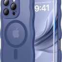 3 in 1 Magnetic for iPhone 16 Pro Max Case, 1X Screen Protector+1X Wrist Strap, Cute Wavy [Full Camera Protection] [Fit for MagSafe], Trendy Women Girls Case for iPhone 16 Pro Max 6.9", Deep Blue