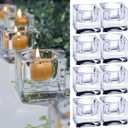 Clear Glass Tealight Candle Holder, Square Candle Holder Set of 8, Table Centerpiece for Ceremony, Event,Wedding, Party Decor