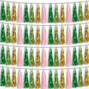 4P Pink-Gold Sage-Green Party-Decorations Foil Fringe Metallic Tassel Streamers Banner Tassel Garland for Parade Floats, Birthday, Bachelorette, Wedding, Halloween, Christmas