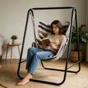 Hammock Chair with Stand,Hammock Chair Stand with Hanging Swing Chair Included,Weather Resistant Hammock Stand Max 450 Lbs,Saving Space Swing Stand for Indoor Outdoor Patio Yard Patented(Coffee)