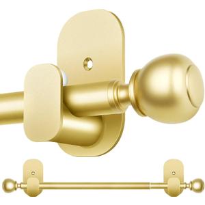 Gold No Drill Curtain Rods for Windows 48 to 84 Inch, USFOOK 5/8 Inch Curtain Rods No Drilling with 3M Adhesive Holders, Apartment Friendly Drapery Rod with Round Finials