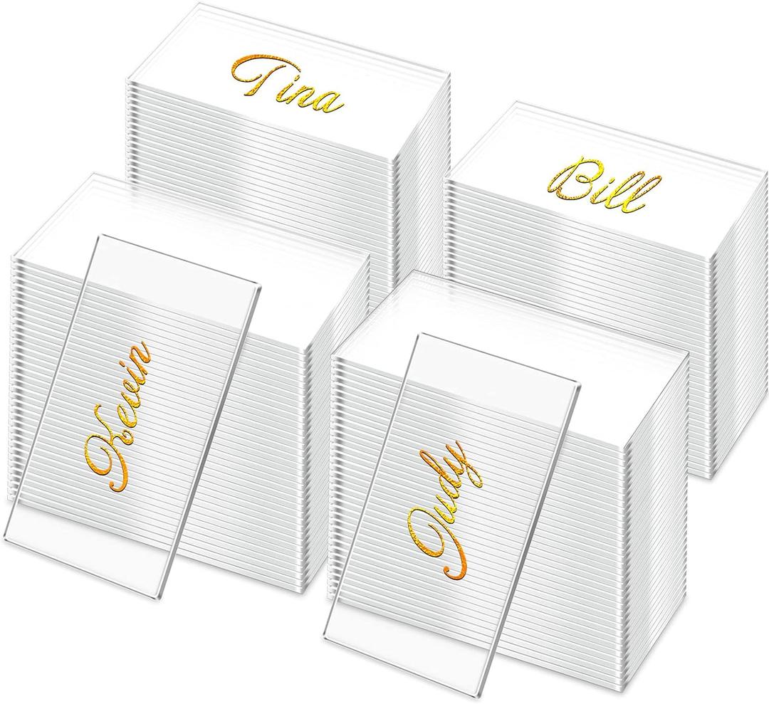 Chunful 120 Pcs Clear Acrylic Wedding Place Cards Acrylic Table Number Card Blank Name Plate Seating Chart Sign for Wedding DIY Table Setting Banquet Party (Rectangular Style)