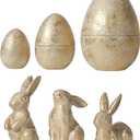 DN DECONATION 4PCS Easter Decorations with 3 Rabbits and 1 Nesting Easter Eggs, Small Gold Easter Bunny Figurines Decor, Spring Tabletop Decor Bunny Egg Statues, Vintage Decor, Gift