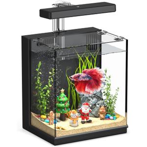 Beta Fish Tank, 2 Gallon Betta Fish Aquariums with Filter & Light, for Men, Fish Tanks for Kids & Starter, Black
