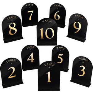 Acrylic Wedding Table Number With Stand Gold Foil Printed Black 5x7 Inch Arch Tabletop signage for Reception Party Anniversary