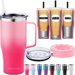 Universal Iced Coffee Sleeve with Handle - Insulated Double Wall Reusable Stainless Steel Holder Insulator for Cold Drinks Fits Small Medium Large To Go Cups Gifts for Men Women Him Her (Sakura)