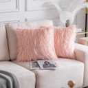 Home Brilliant Blush Pink Pillow Covers 18x18 Pillow Cover Faux Fur Throw Pillow Covers Fuzzy Fluffy Pillows Accent Throw Pillows for Couch Room Girl, Set of 2, 18 X 18 Inch, Pink