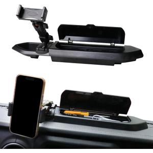 Dash Phone Mount Holder Compatible with 2018-2023 Jeep Wrangler JL 2/4 Door Gladiator JT Accessories Center Console Storage Box Dashboard Tray with Cover, Not for 4XE, 1 Pack Black