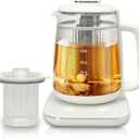 Double-Layer Electric Kettle1.5L with Stew Pot,Glass Health Pot, 9-in-1 Glass Tea Maker, Programmable Touch Panel, Stainless Steel Base for Soup, Porridge, Herbal Tea
