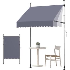 VEVOR Manual Retractable Awning, 59" x 59" Outdoor Patio Awnings Sunshade Shelter with 43"-59" Retractable Side Bar, No Drill Height Adjustable, Crank Handle for Backyard, Balcony, Dark Gray