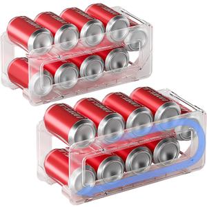 2 Pack Soda Can Organizer,Can Dispenser for Refrigerator Drink Storage Rack for Standard and Tall Can Pop Can Holders for Pantry Cabinet Clear