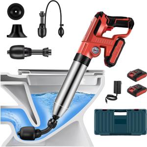 Electric Toilet Plunger with 2 batteriesDrain Clog Remover Tools,High Pressure Air Toilet Plungers Heavy Duty Plunger For Toilet,Bathroom,Floor Drain,Sewer,PipeRED (2 Batteries RED)