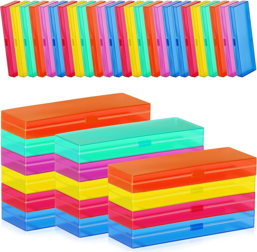 Fainne 36 Pcs Plastic Pencil Case Bulk Plastic Pencil Boxes Frosted Pens Holder with Hinged Lid and Snap Closure for Stationery Organizer School Office (Mixed Color)