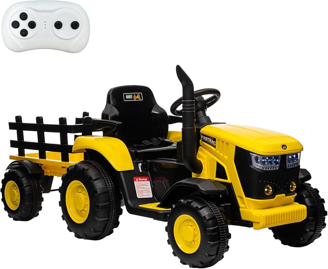 Kids Ride On Tractor, 12V Ride On Toy Car with Remote Control, Electric Vehicles Toy with LED Headlights & USB for Boys Girls 3-8, Ideal Gift for Kids (Yellow)