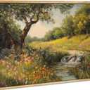 Framed Vintage Canvas Wall Art Poplars Stream Nature Landscape Painting Picture Wall Decor Rustic Flower Cottagecore Print Artwork for Bedroom Living Room Bathroom Home Decoration 8x10in (Rural)