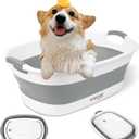 Collapsible Dog Bath Tub for Small Dogs & Cats, Portable Puppy Bath Tub with Water Drain Plug, Space Saving Foldable Pet Bathtub for Indoor & Outdoor Use, Grey