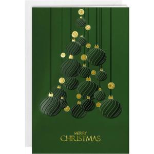 Easykart Labels 16 Christmas Greeting Cards with Gold Foiling & Embossing with Envelopes, Dark Green - 6.75 x 4.5 Inch Merry Christmas Cards with Seal Stickers For Friends, Family and Loved Ones