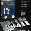 Brightown 45 Piece Silverware Flatware Cutlery Set, Stainless Steel Fork Spoon Knife Sets for 8, Dishwasher Safe,Ergonomic Design Size and Weight