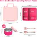 Pawtong Bento Lunch Box with 8oz Soup Thermo, Kids Leakproof Lunch Food Containers with 4 Compartment, Kids Thermo Insulated Hot Food Jar for School, Trvael - (Pink)