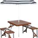 Stansport Picnic Table and Umbrella Combo, 33.5" x 75" x 25.5", Brown