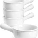 LE TAUCI French Onion Soup Bowls, 15 Ounce Ceramic Soup Bowls with Handles, for Chili, Beef Stew, Oven Microwave Dishwasher Safe, Set of 4, White