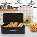 Modern Rustic Black Stainless Steel Bread Box, 16.1 x 8.9 x 6.3 inches, Roll Top Bread Storage Holder for Kitchen Countertop