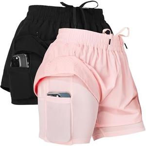 Ultra Performance Gym Shorts Women Pack of 2, Nylon Compression Workout Shorts Women with Liner,2XL