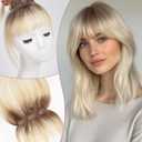 EMMOR Clip in Bangs, 100% Human Hair Bangs with 3 Non-slip Clips, 360Cover Top HairPieces with 5 inch Wispy Fringes for enhancing Women's Facial Features(Ombre Light Blonde)