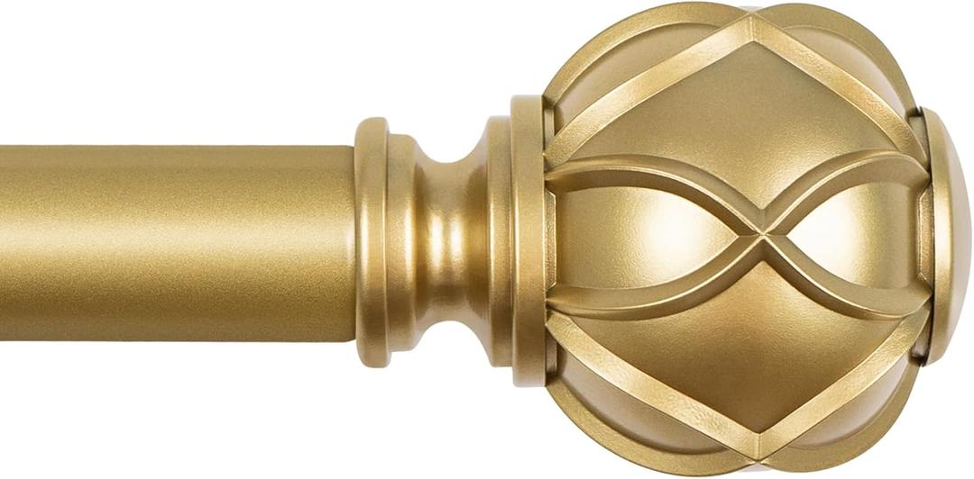 KAMANINA Curtain Rods for Windows 48 to 84 Inch, Gold Heavy Duty Curtain Rod Adjustable, 7/8 Inch Single Decorative Drapery Rod 32 to 86 Inch(2.6-7.1Ft), Netted Texture End