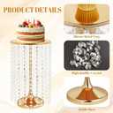 Crystal Gold Cake Stands Set of 6 pcs Round Metal Dessert Cake Holders with Elegant Pendant, Cake Stands for Party, Anniversary (Gold)
