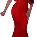 GOBLES Women Sexy V Neck Off The Shoulder Evening Gown Fishtail Maxi Dress (Large, Red)