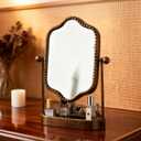 Vintage Makeup Mirror with Tray, 360 Rotatable Antique Table Vanity Mirror with Stand, Metal Retro Desktop Dressing Mirror for Home Decor, Countertop, Bedroom, Bathroom, Living Room