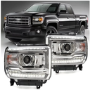 Headlight Assembly for 2014-2018 GMC Sierra 1500, 15-19 GMC Sierra 2500HD 3500HD Head Lights Headlamp Halogen w/LED DRL Chrome Hosuing Clear For 2014 2015 2016 2017 2018 2019