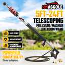 Pressure Washer Wand 24FT Telescoping with Pressure Washer Extension Wand, Gutter Cleaning Tools - Extension Pole, Brush Head, 7 Spray Nozzle Tips, Support Belt & Hose Adapters