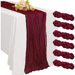 6 Pack 10FT Cheesecloth Table Runner 20 x 120 inch Long Boho Rustic Gauze Romantic Cheese Cloth Sheer Table Runner for Wedding Dining Event Birthday Anniversary Party Decoration(Burgundy)