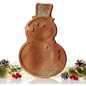 Maxcheck Snowman Christmas Serving Tray Platter Charcuterie Board Christmas Wood Serving Dish Cutting Board Rustic Farmhouse 11.42 x 10.43 Inches Table Plate for Cheese Food Fruit Party