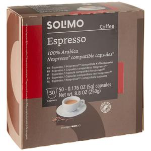 Amazon Brand - Solimo Espresso Capsules, Medium Roast, Compatible with Original Brewers, Pack of 1x50 Capsule (Count of 50)
