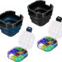 2 PCS Airtight Paint Saver Storage Palette Box, 16 Well Palette Box with Lid, Include Paint Brush Basin, Perfect for Gouache, Acrylic, Watercolor and Oil Painting (Blue, Black)