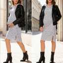 Women's Maternity Hoodie Dress Short Sleeve Split Side Ruched Pregnancy Clothes, White Navy Stripe, 2XL