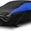 Car Cover for Automobiles All Weather Waterproof, Universal Fit Sedan Dodge Challenger, Chevrolet Impala, Toyota Avalon, Cadillac Deville/Seville, Lexus ES, BMW 7 Series etc. (2 Fit Sedan/Coupe-Length (194" To 208"), Black-Blue)
