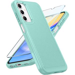 FNTCASE for Samsung Galaxy A15-5G Case: Dual Layer Protective Heavy Duty Cell Phone Cover Shockproof Rugged with Non Slip Textured Back - Military Protection Bumper Tough - 2024, 6.5inch Mint Green